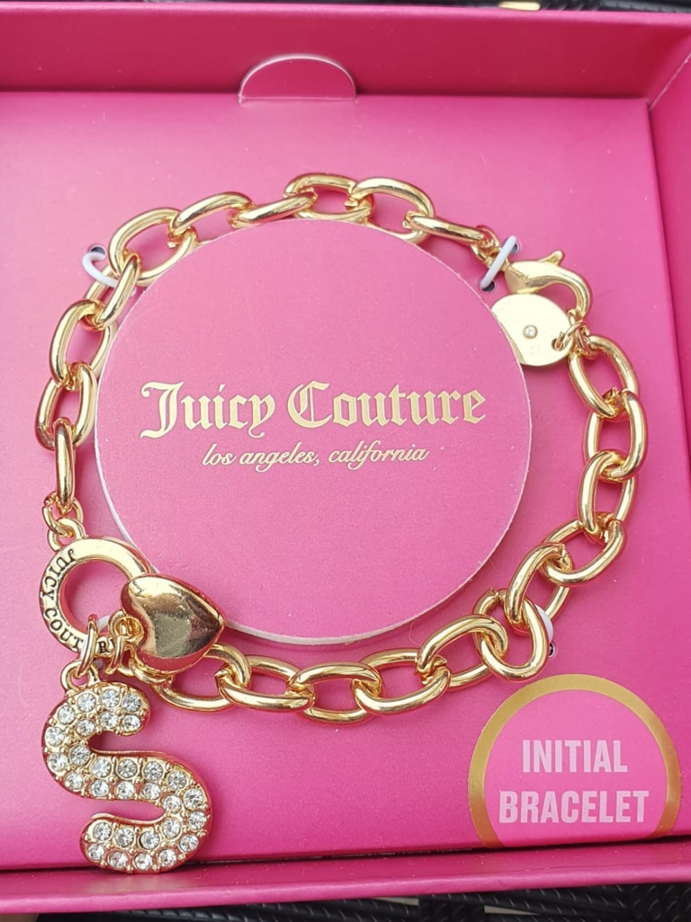 Juicy Couture Gold Chain Bracelet with Crystal 'S' Charm